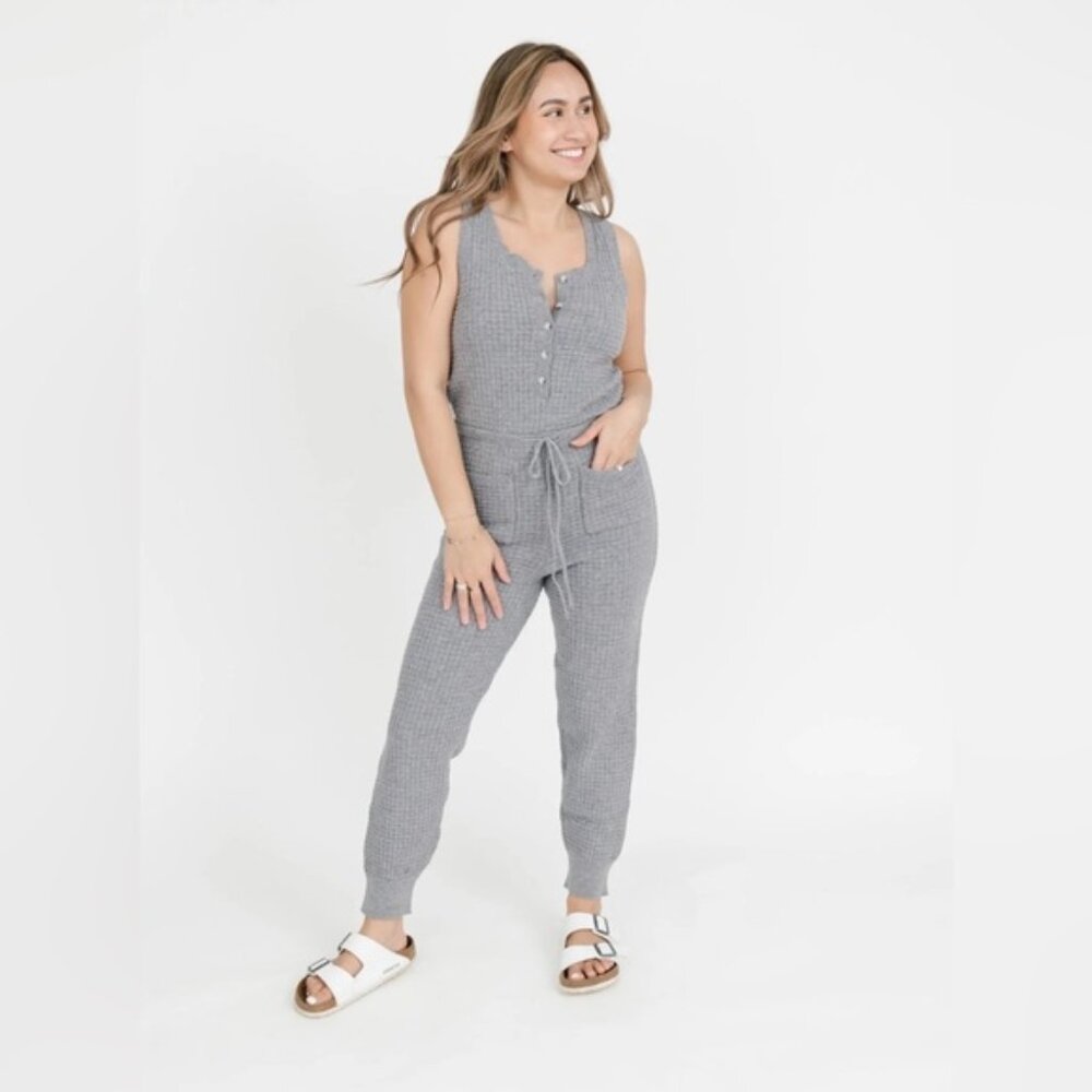 RETROD grey gray waffle thermal romper jumpsuit L Loungewear